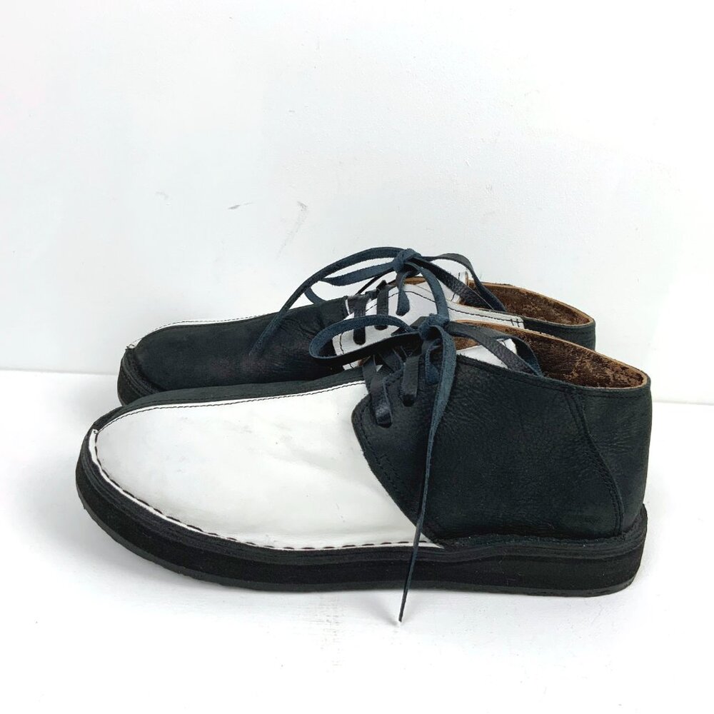 Men's Leather Black/White Split Toe Chukka Boots Italy Sz 8 - 8.5 - Picture 3 of 16